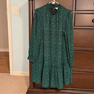 J. Crew Factory green and black long sleeve drop waist dress size large